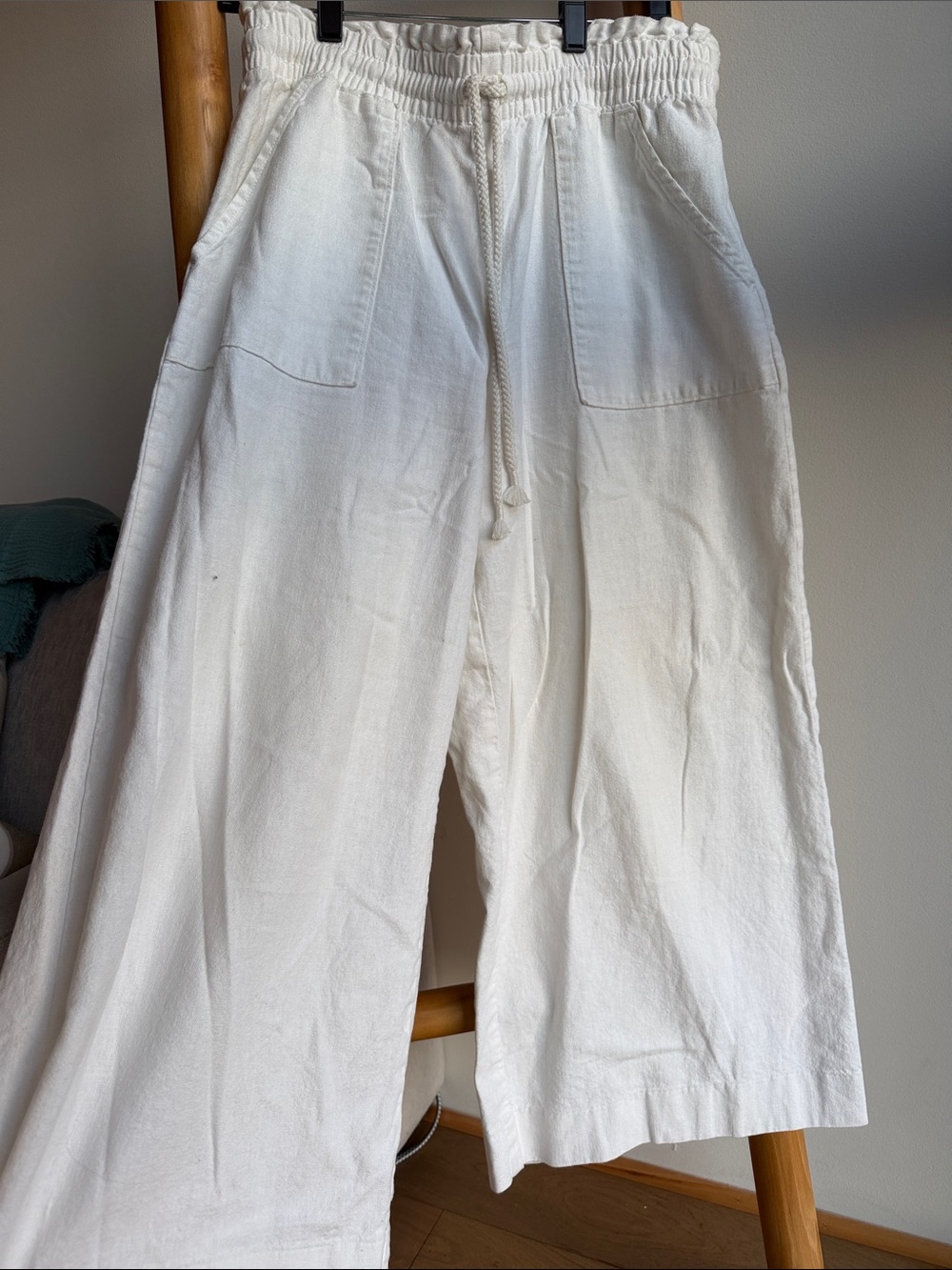 Banana Republic White Wide-Leg Drawstring Pants